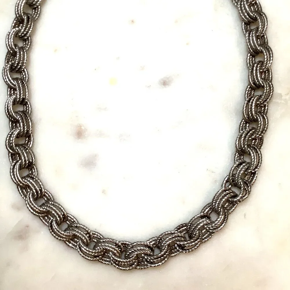 Heavy Link Necklace Bronze Italy Textured Link Designer Milor Rolo 17